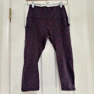 High Waist Yoga Capris with Pockets - Purple Tummy Control Stretchy Fit Fast Dry